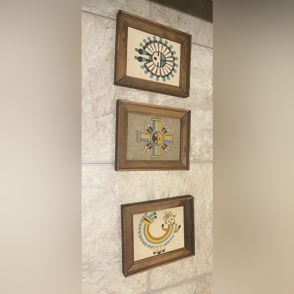 Framed Geometric Wall Art with Blue and Yellow Accents